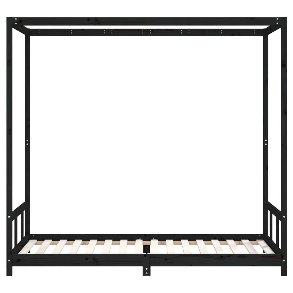 Kids Bed Frame Black 90x200 cm Solid Wood Pine